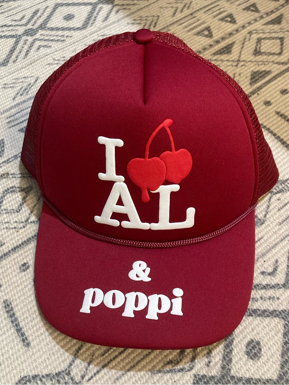 Poppi Soda Hat Cap Rope Snapback "I Love Alabama & Poppi" Deep Red Color